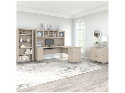 Bush Furniture Somerset 72W L-Shaped Desk with Storage and Hutch, File Cabinet and 5- Shelf Bookcas