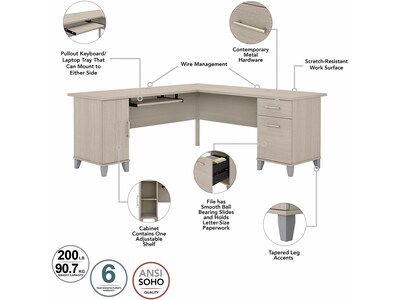 Bush Furniture Somerset 72"W L-Shaped Desk with Storage and Hutch, File Cabinet and 5- Shelf Bookcase, Sand Oak (SET012SO)
