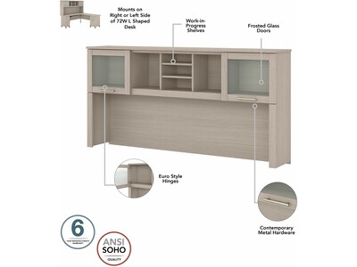 Bush Furniture Somerset 72"W L-Shaped Desk with Storage and Hutch, File Cabinet and 5- Shelf Bookcase, Sand Oak (SET012SO)