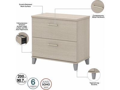 Bush Furniture Somerset 72"W L-Shaped Desk with Storage and Hutch, File Cabinet and 5- Shelf Bookcase, Sand Oak (SET012SO)
