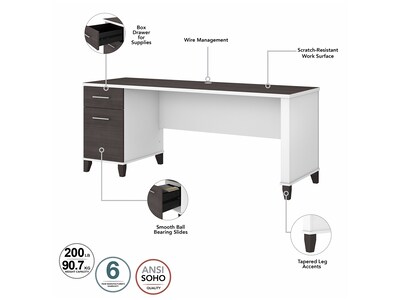 Bush Furniture Somerset 72"W Office Desk with Drawers and Hutch, Storm Gray/White (SET018SGWH)