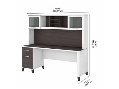 Bush Furniture Somerset 72"W Office Desk with Drawers and Hutch, Storm Gray/White (SET018SGWH)