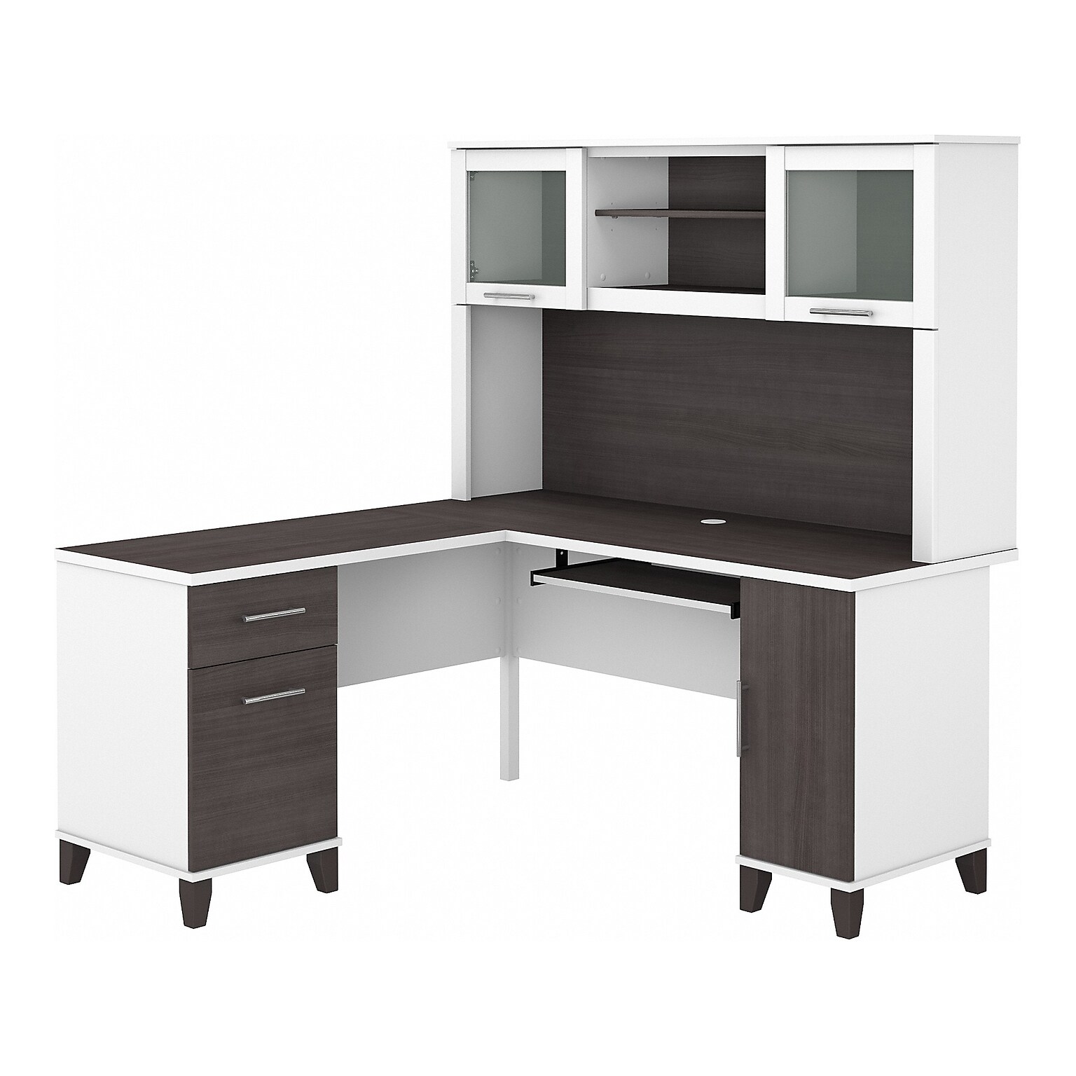Bush Furniture Somerset 60 L-Shaped Desk with Hutch, Storm Gray/White (SET002SGWH)