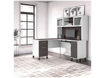 Bush Furniture Somerset 60 L-Shaped Desk with Hutch, Storm Gray/White (SET002SGWH)