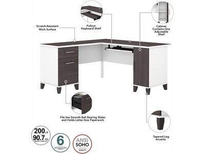 Bush Furniture Somerset 60" L-Shaped Desk with Hutch, Storm Gray/White (SET002SGWH)