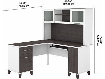 Bush Furniture Somerset 60" L-Shaped Desk with Hutch, Storm Gray/White (SET002SGWH)