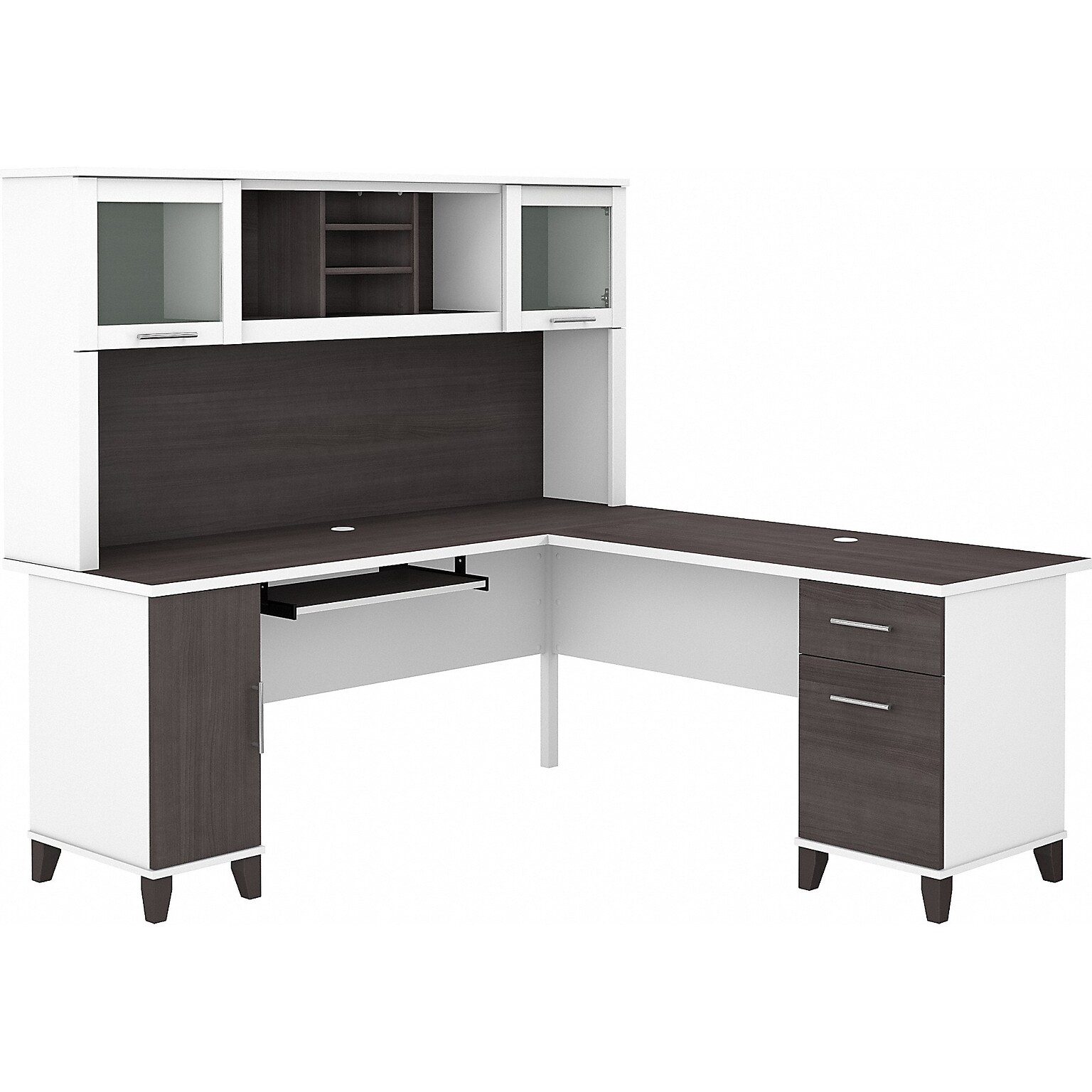 Bush Furniture Somerset 72W L Shaped Desk with Hutch, Storm Gray/White (SET001SGWH)