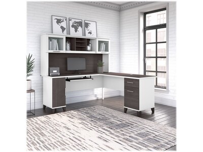 Bush Furniture Somerset 72W L Shaped Desk with Hutch, Storm Gray/White (SET001SGWH)