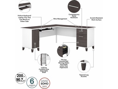 Bush Furniture Somerset 72"W L Shaped Desk with Hutch, Storm Gray/White (SET001SGWH)