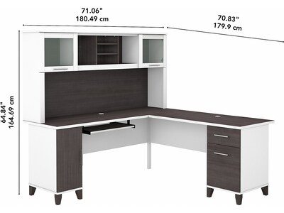 Bush Furniture Somerset 72"W L Shaped Desk with Hutch, Storm Gray/White (SET001SGWH)