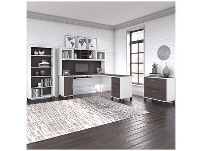 Bush Furniture Somerset 72W L-Shaped Desk with Hutch, Lateral File Cabinet and Bookcase, Storm Gray