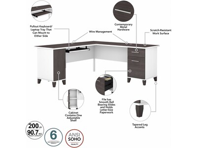 Bush Furniture Somerset 72"W L-Shaped Desk with Hutch, Lateral File Cabinet and Bookcase, Storm Gray/White (SET012SGWH)
