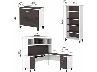 Bush Furniture Somerset 72"W L-Shaped Desk with Hutch, Lateral File Cabinet and Bookcase, Storm Gray/White (SET012SGWH)