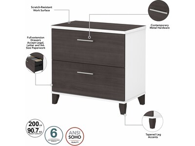 Bush Furniture Somerset 72"W L-Shaped Desk with Hutch, Lateral File Cabinet and Bookcase, Storm Gray/White (SET012SGWH)