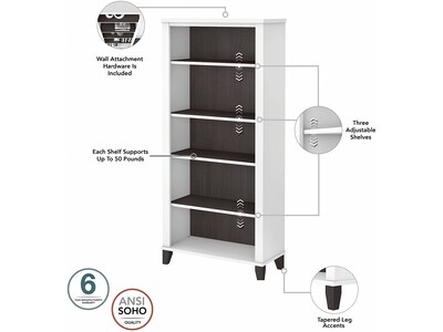 Bush Furniture Somerset 72"W L-Shaped Desk with Hutch, Lateral File Cabinet and Bookcase, Storm Gray/White (SET012SGWH)