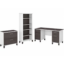 Bush Furniture Somerset 60 Computer Desk with Lateral File Cabinet and 5-Shelf Bookcase, Storm Gray