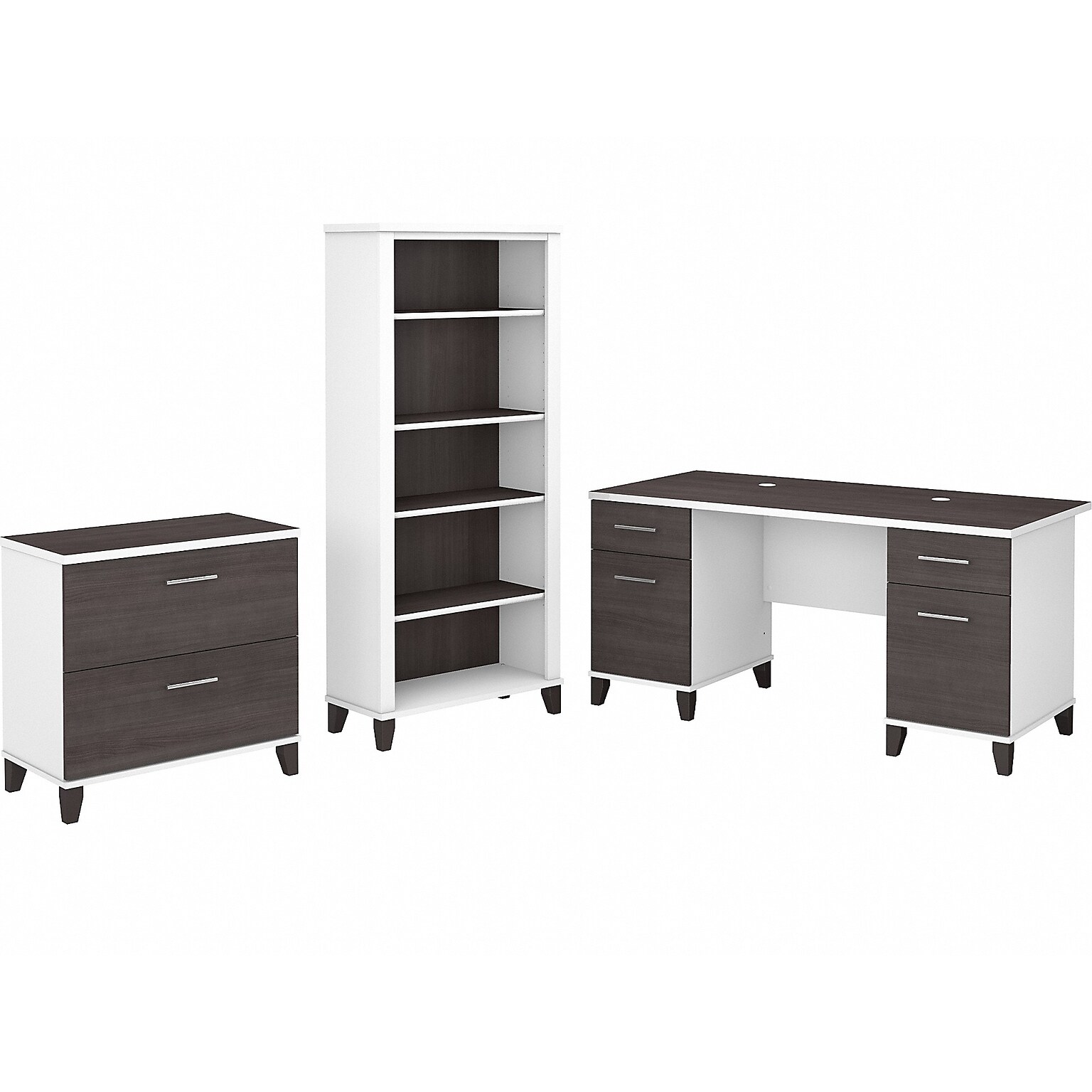 Bush Furniture Somerset 60 Computer Desk with Lateral File Cabinet and 5-Shelf Bookcase, Storm Gray/White (SET013SGWH)