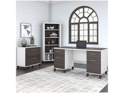 Bush Furniture Somerset 60 Computer Desk with Lateral File Cabinet and 5-Shelf Bookcase, Storm Gray