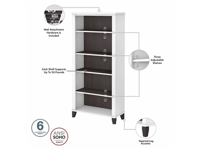 Bush Furniture Somerset 60" Computer Desk with Lateral File Cabinet and 5-Shelf Bookcase, Storm Gray/White (SET013SGWH)