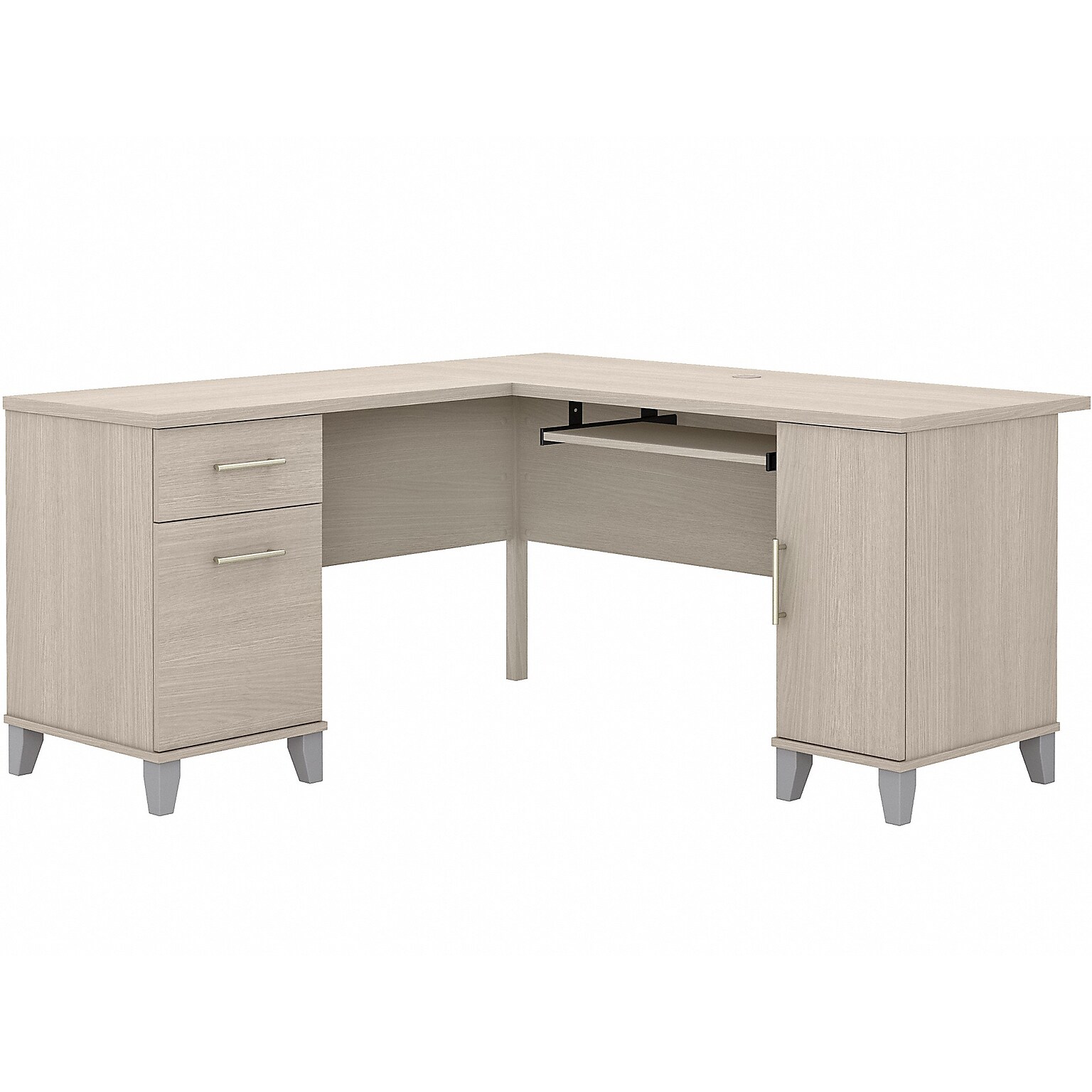 Bush Furniture Somerset 60W L Shaped Desk with Storage, Sand Oak (WC81130K)
