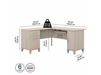 Bush Furniture Somerset 60"W L Shaped Desk with Storage, Sand Oak (WC81130K)