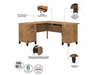 Bush Furniture Somerset 60"W L Shaped Desk with Storage, Fresh Walnut (WC81330K)