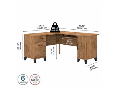 Bush Furniture Somerset 60"W L Shaped Desk with Storage, Fresh Walnut (WC81330K)