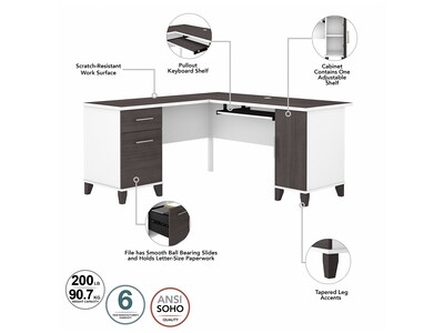 Bush Furniture Somerset 60"W L Shaped Desk with Storage, Storm Gray/White (WC81030K)