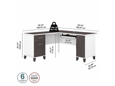 Bush Furniture Somerset 60"W L Shaped Desk with Storage, Storm Gray/White (WC81030K)