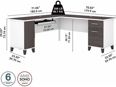 Bush Furniture Somerset 72"W L Shaped Desk with Storage, Storm Gray/White (WC81010K)