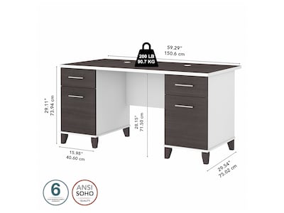 Bush Furniture Somerset 60" Computer Desk, Storm Gray/White (WC81028K)