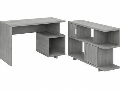 kathy ireland® Home by Bush Furniture Madison Avenue 48 Writing Desk with Low Bookcase, Modern Gray (MDS014MG)