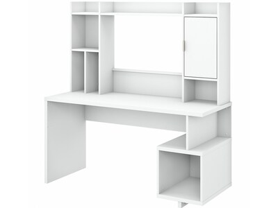 kathy ireland® Home by Bush Furniture Madison Avenue 60 Writing Desk with Hutch, Pure White (MDS002PW)