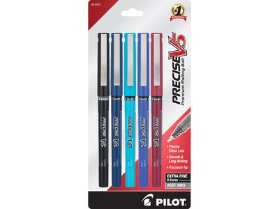 Pilot Precise V5 Rollerball Pens, Extra Fine Point, Assorted Inks, 5/Pack (PV5C5004)