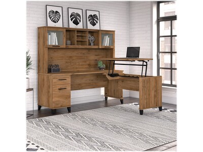 Bush Furniture Somerset 72W 3 Position Sit to Stand L Shaped Desk with Hutch, Fresh Walnut (SET015F