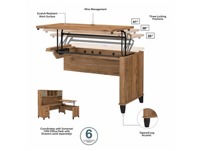 Bush Furniture Somerset 72"W 3 Position Sit to Stand L Shaped Desk with Hutch, Fresh Walnut (SET015FW)
