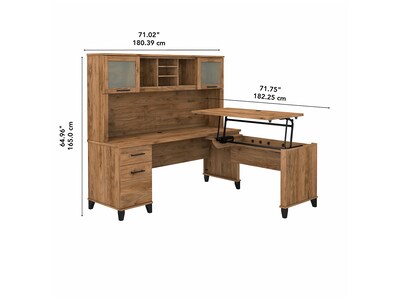 Bush Furniture Somerset 72"W 3 Position Sit to Stand L Shaped Desk with Hutch, Fresh Walnut (SET015FW)