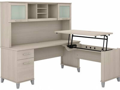 Bush Furniture Somerset 72W 3 Position Sit to Stand L Shaped Desk with Hutch, Sand Oak (SET015SO)