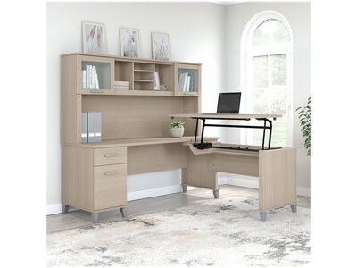 Bush Furniture Somerset 72W 3 Position Sit to Stand L Shaped Desk with Hutch, Sand Oak (SET015SO)