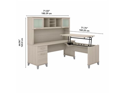 Bush Furniture Somerset 72"W 3 Position Sit to Stand L Shaped Desk with Hutch, Sand Oak (SET015SO)