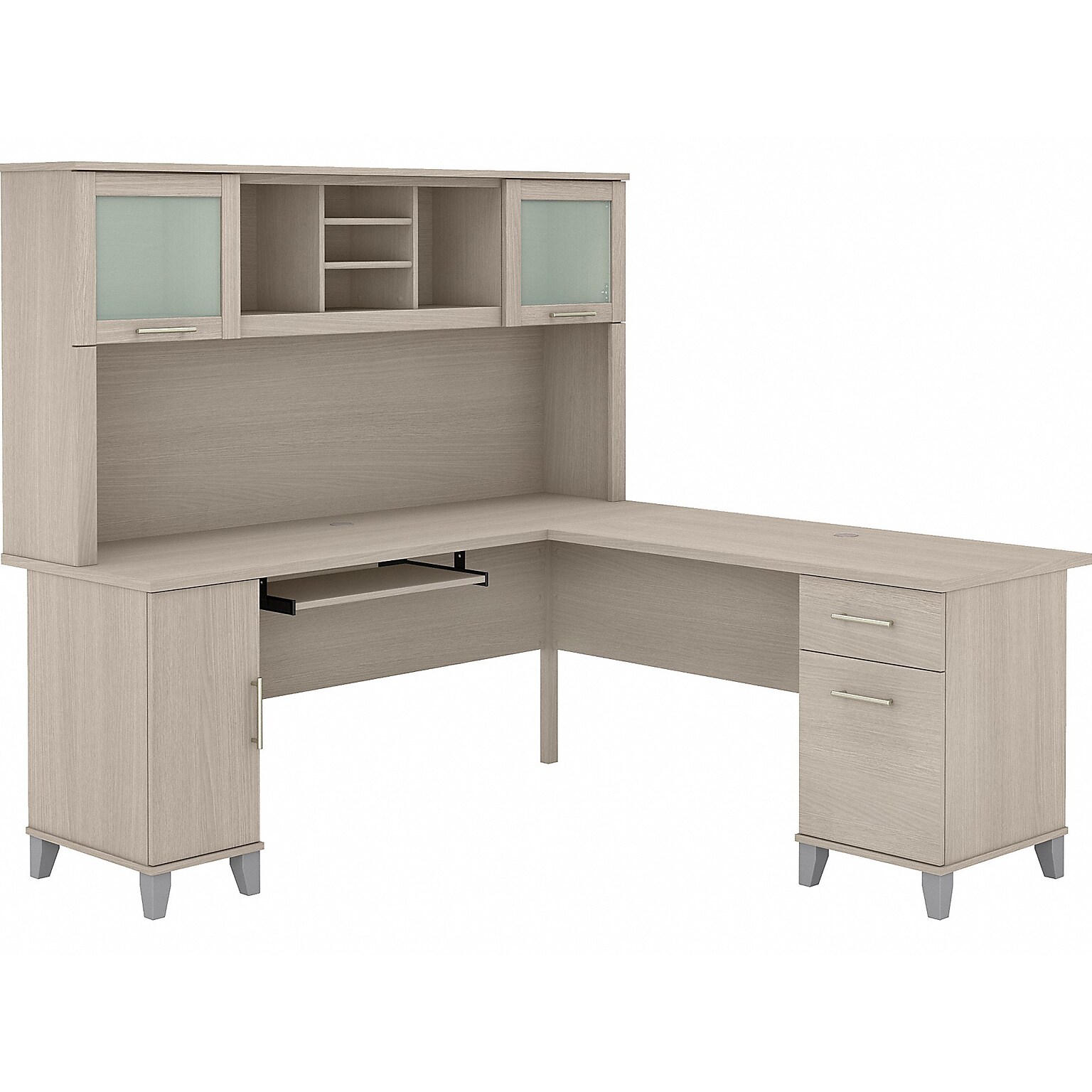 Bush Furniture Somerset 72W L Shaped Desk with Hutch, Sand Oak (SET001SO)