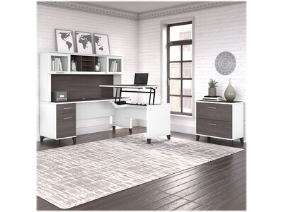 Bush Furniture Somerset 72W 3 Position Sit to Stand L Shaped Desk with Hutch and File Cabinet, Stor