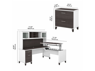 Bush Furniture Somerset 72"W 3 Position Sit to Stand L Shaped Desk with Hutch and File Cabinet, Storm Gray/White (SET016SGWH)