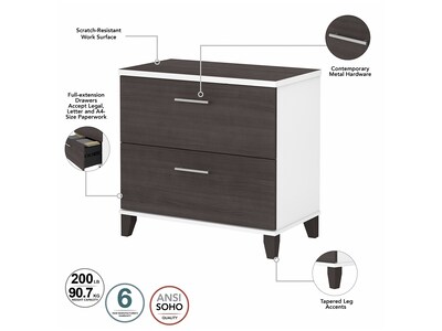 Bush Furniture Somerset 72"W 3 Position Sit to Stand L Shaped Desk with Hutch and File Cabinet, Storm Gray/White (SET016SGWH)