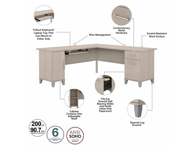 Bush Furniture Somerset 72"W L Shaped Desk with Storage, Sand Oak (WC81110K)