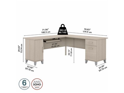 Bush Furniture Somerset 72"W L Shaped Desk with Storage, Sand Oak (WC81110K)