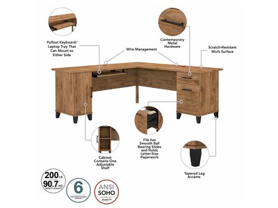 Bush Furniture Somerset 72"W L Shaped Desk with Storage, Fresh Walnut (WC81310K)