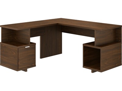 kathy ireland® Home by Bush Furniture Madison Avenue 60" L-Shaped Desk with Drawer and Storage, Modern Walnut (MDS001MW)