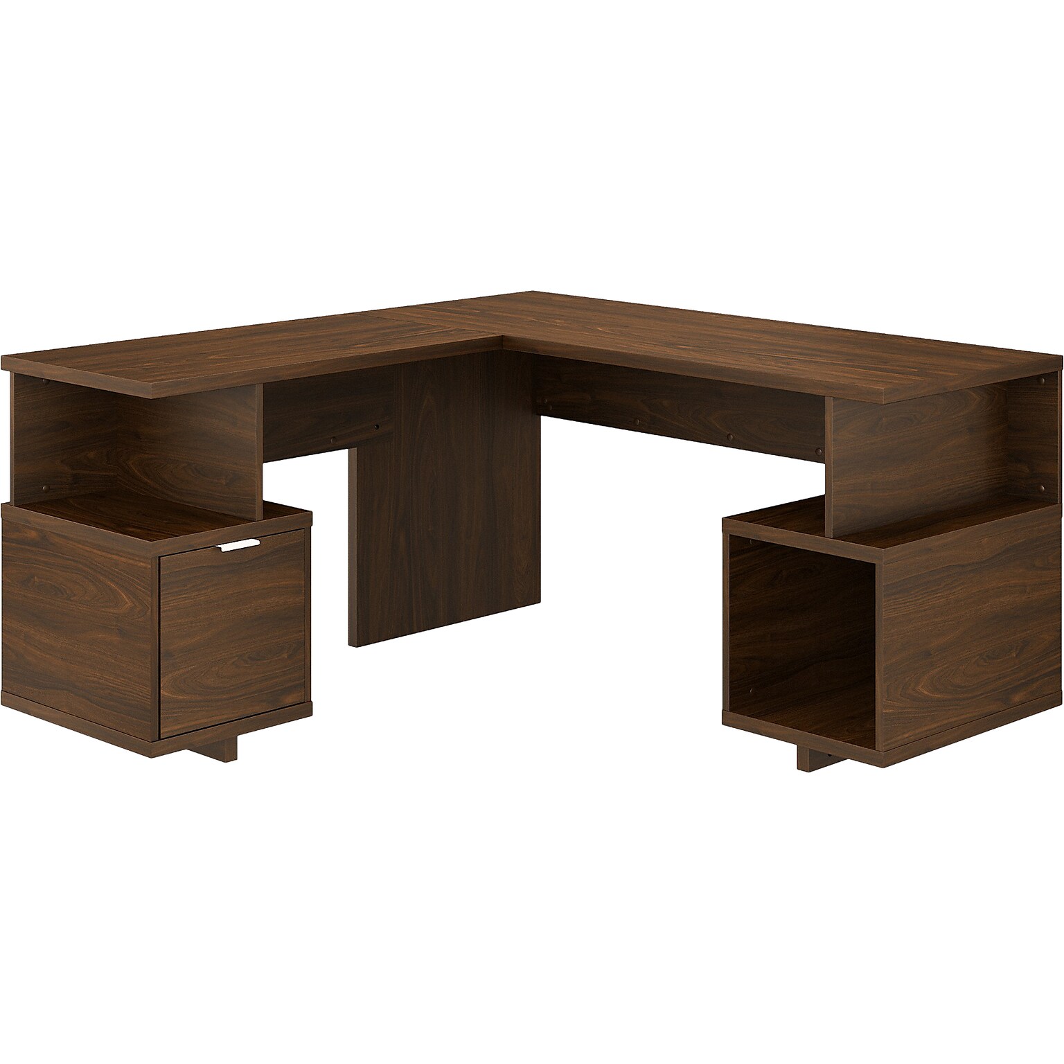 kathy ireland® Home by Bush Furniture Madison Avenue 60 L-Shaped Desk with Drawer and Storage, Modern Walnut (MDS001MW)