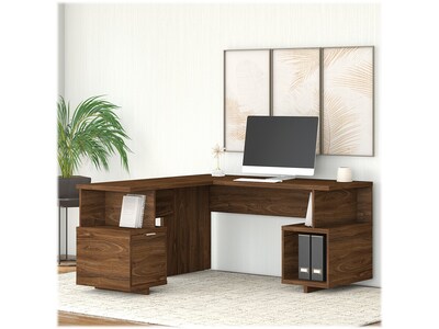 kathy ireland® Home by Bush Furniture Madison Avenue 60" L-Shaped Desk with Drawer and Storage, Modern Walnut (MDS001MW)